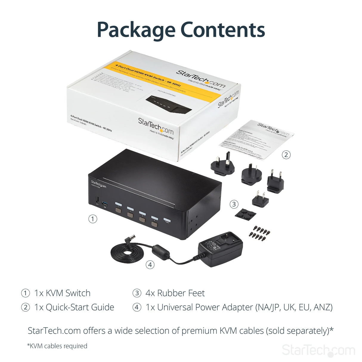 STARTECH 4-Port Dual Monitor HDMI KVM Switch with Audio & USB 3.0 hub - 4K 30Hz - 4 PC Mac Computer KVM Switch Box for HDMI Display (SV431DHD4KU) (SV431DHD4KU)