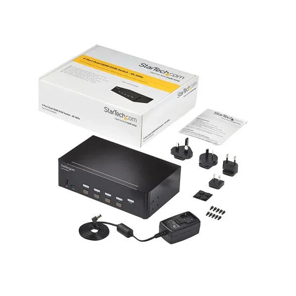 STARTECH 4-Port Dual Monitor HDMI KVM Switch with Audio & USB 3.0 hub - 4K 30Hz - 4 PC Mac Computer KVM Switch Box for HDMI Display (SV431DHD4KU) (SV431DHD4KU)