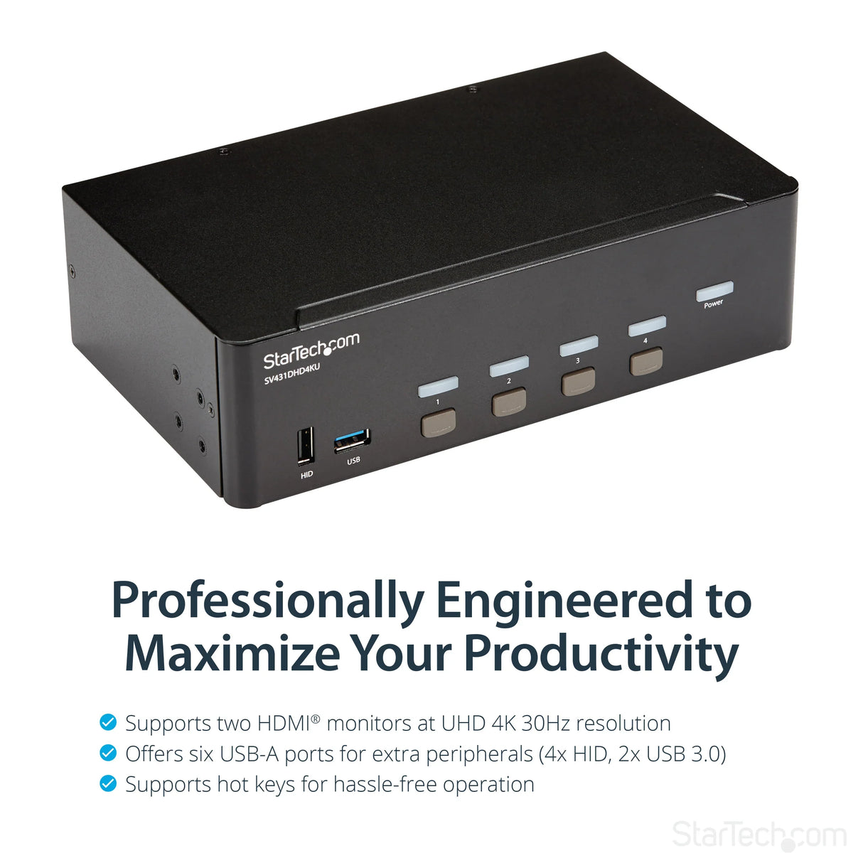 STARTECH 4-Port Dual Monitor HDMI KVM Switch with Audio & USB 3.0 hub - 4K 30Hz - 4 PC Mac Computer KVM Switch Box for HDMI Display (SV431DHD4KU) (SV431DHD4KU)