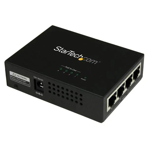 STARTECH 4 Port Gigabit Midspan - PoE+ Injector - 802.3at and 802.3af - Wall-mountable Power over Ethernet Midspan (POEINJ4G)