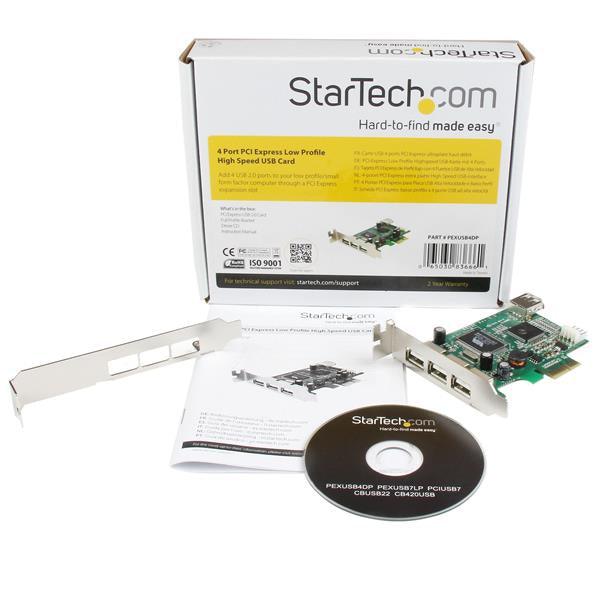 STARTECH 4 Port PCI Express Low Profile High Speed USB Card - PCIe USB 2.0 Card - PCI-E USB 2.0 Card (PEXUSB4DP)