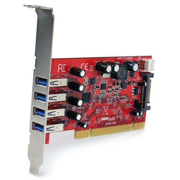 STARTECH 4 Port PCI SuperSpeed USB 3.0 Adapter Card with SATA|SP4 Power - Quad Port PCI USB 3 Controller Card (PCIUSB3S4)