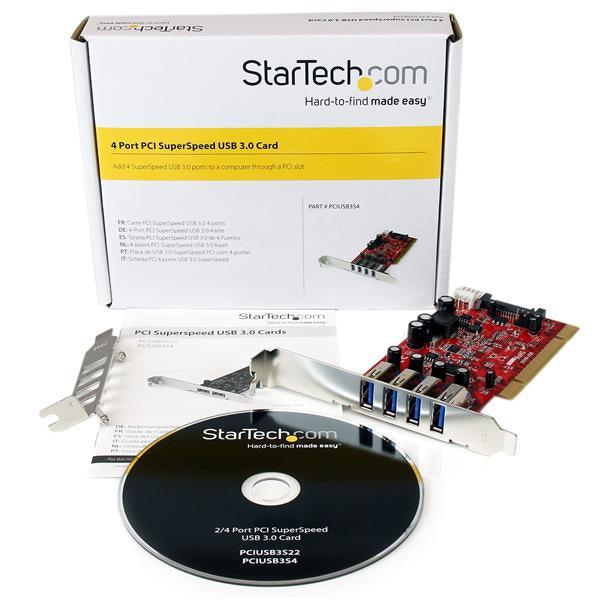 STARTECH 4 Port PCI SuperSpeed USB 3.0 Adapter Card with SATA|SP4 Power - Quad Port PCI USB 3 Controller Card (PCIUSB3S4)