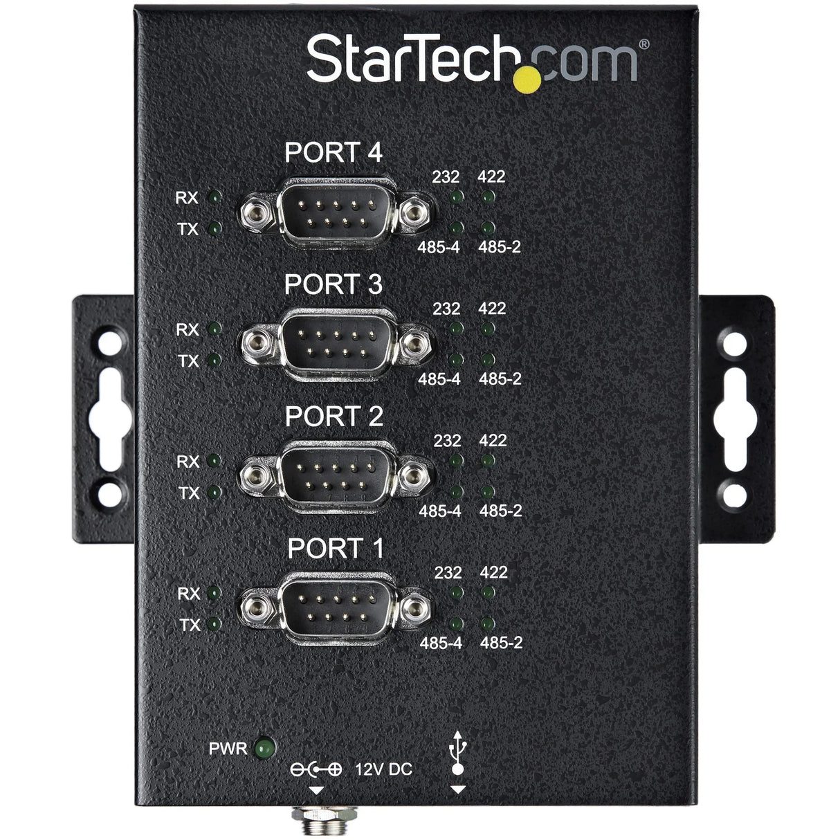 STARTECH 4 Port Serial Hub USB to RS232|RS485|RS422 Adapter - Industrial USB 2.0 to DB9 Serial Converter Hub - IP30 Rated - Din Rail Mountable Metal Serial Hub - 15kV ESD Protection (ICUSB234854I) (ICUSB234854I)