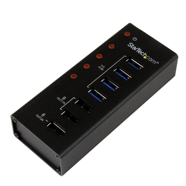 STARTECH 4 Port USB 3.0 Hub plus 3 Dedicated USB Charging Ports (2 x 1A & 1 x 2A) - Wall Mountable Metal Enclosure (ST4300U3C3)