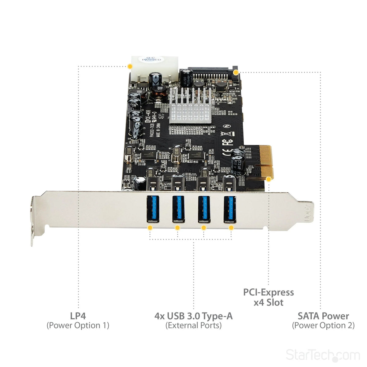 STARTECH 4 Port USB 3.0 PCIe Card w| 4 Dedicated 5Gbps Channels (USB 3.1 Gen 1) - UASP - SATA | LP4 Power - PCI Express Adapter Card (PEXUSB3S44V) (PEXUSB3S44V)
