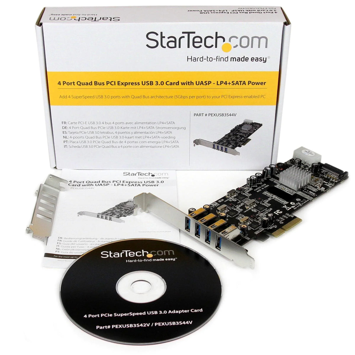 STARTECH 4 Port USB 3.0 PCIe Card w| 4 Dedicated 5Gbps Channels (USB 3.1 Gen 1) - UASP - SATA | LP4 Power - PCI Express Adapter Card (PEXUSB3S44V) (PEXUSB3S44V)