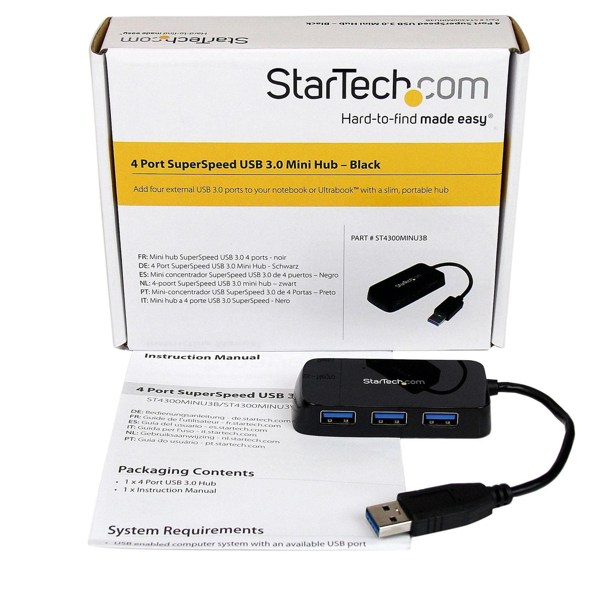 STARTECH 4-Port USB 3.0 SuperSpeed Hub - Portable Mini Multiport USB Travel Dock - USB Extender Black for Business PC|Mac | laptops (ST4300MINU3B) (ST4300MINU3B)