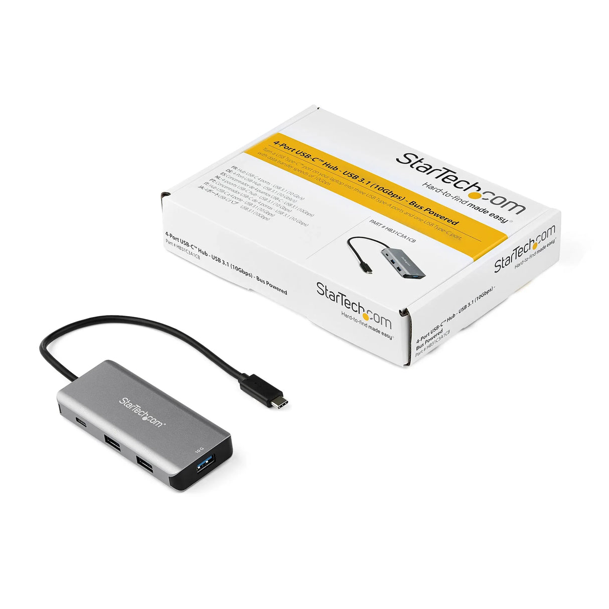 STARTECH 4 Port USB C Hub w| 3x USB A & 1x USB C - SuperSpeed 10Gbps USB Type-C 3.1|3.2 Gen 2 Hub - USB Bus Powered - Compact USB-C to USB Adapter Hub - Portable|Laptop Hub - Aluminum (HB31C3A1CB) (HB31C3A1CB)