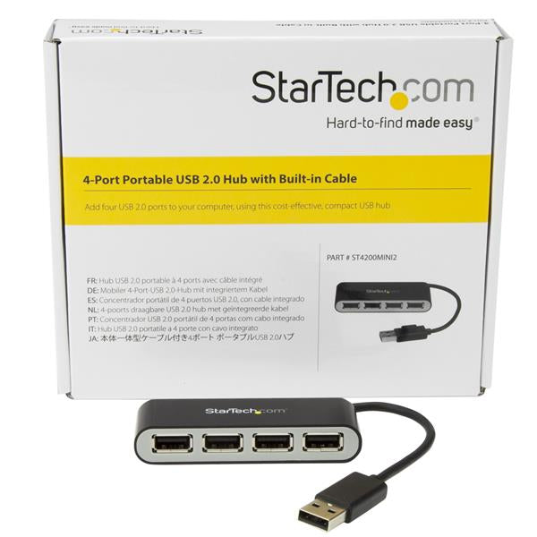 STARTECH 4 Port USB Hub - 4 x USB 2.0 port - Bus Powered - USB Adapter - USB Splitter - Multi Port USB Hub - USB 2.0 Hub (ST4200MINI2)