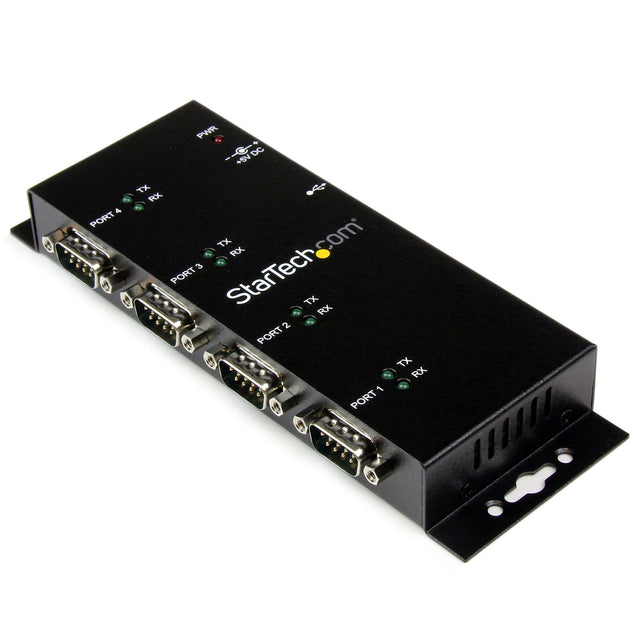 STARTECH 4 Port USB to Serial RS232 Adapter - Wall Mount - Din Rail - COM Port Retention - FTDI USB to DB9 RS232 Hub (ICUSB2324I) (ICUSB2324I)