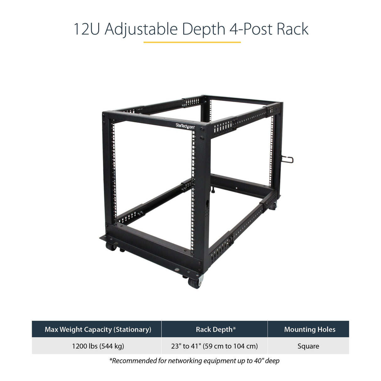 STARTECH 4-Post 12U Mobile Open Frame Server Rack | 19in Network Rack with Wheels | Rolling Rack for Computer|AV|Data|IT Equipment - Casters | Leveling Feet or Floor Mounting (4POSTRACK12U) (4POSTRACK12U)