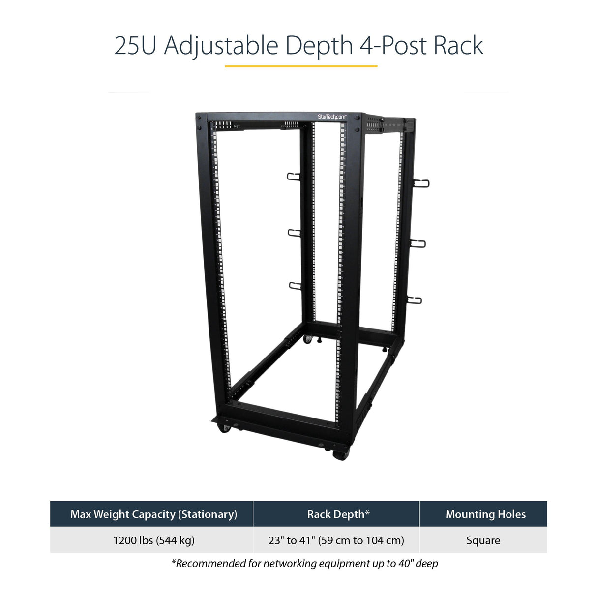 STARTECH 4-Post 25U Mobile Open Frame Server Rack | 19in Network Rack with Wheels | Rolling Rack for Computer|AV|Data|IT Equipment - Casters | Leveling Feet or Floor Mounting (4POSTRACK25U) (4POSTRACK25U)