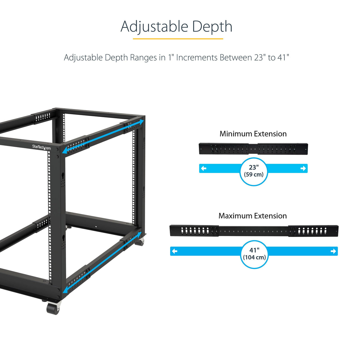 STARTECH 4-Post 25U Mobile Open Frame Server Rack | 19in Network Rack with Wheels | Rolling Rack for Computer|AV|Data|IT Equipment - Casters | Leveling Feet or Floor Mounting (4POSTRACK25U) (4POSTRACK25U)