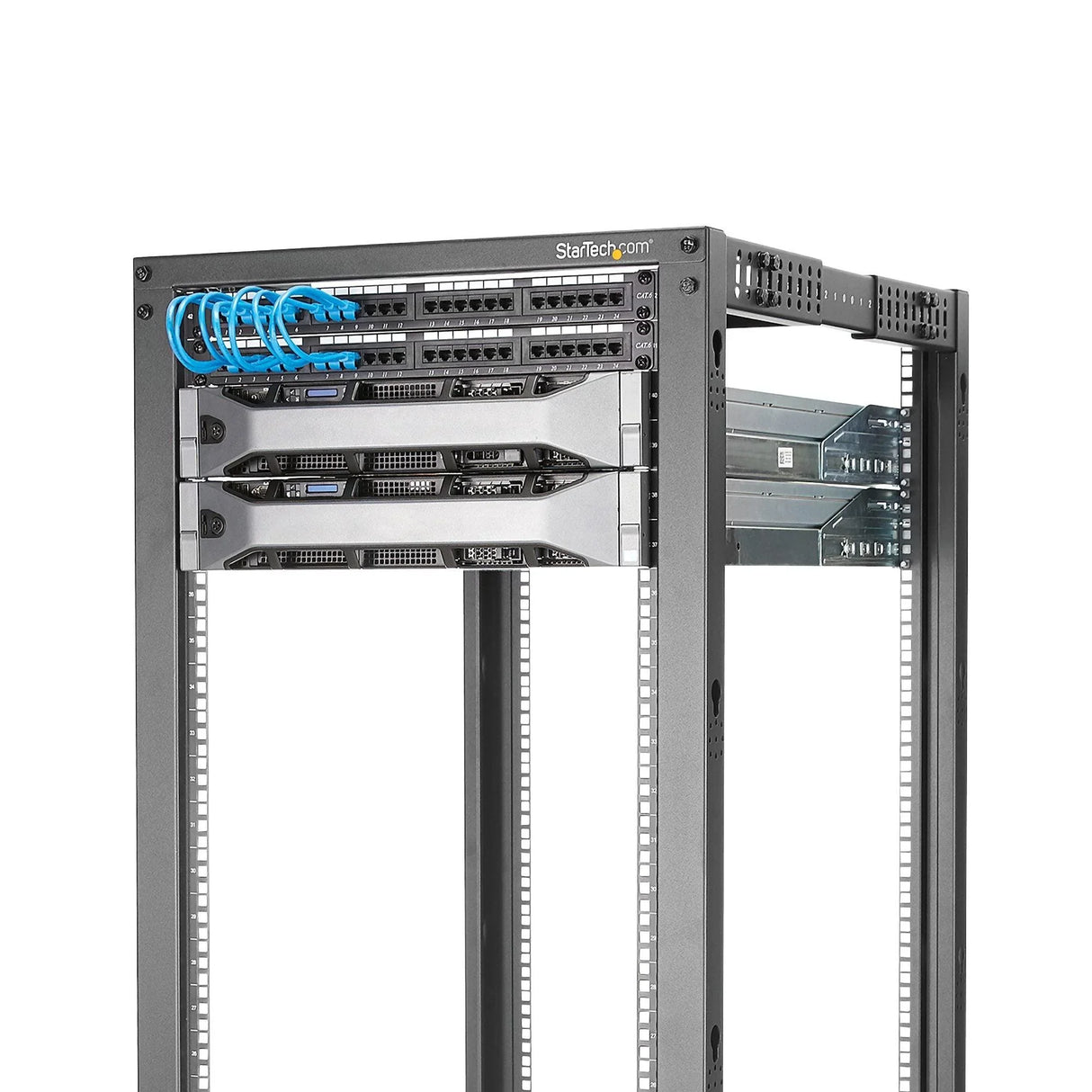 STARTECH 4-Post 25U Mobile Open Frame Server Rack | 19in Network Rack with Wheels | Rolling Rack for Computer|AV|Data|IT Equipment - Casters | Leveling Feet or Floor Mounting (4POSTRACK25U) (4POSTRACK25U)