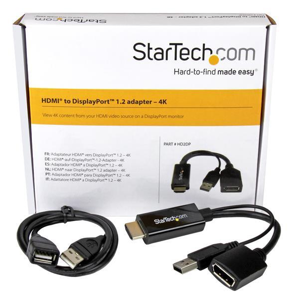 STARTECH 4K 30Hz HDMI to DisplayPort Video Adapter w| USB Power - 6 in - HDMI 1.4 (Male) to DP 1.2 (Female) Active Monitor Converter (HD2DP) (HD2DP)