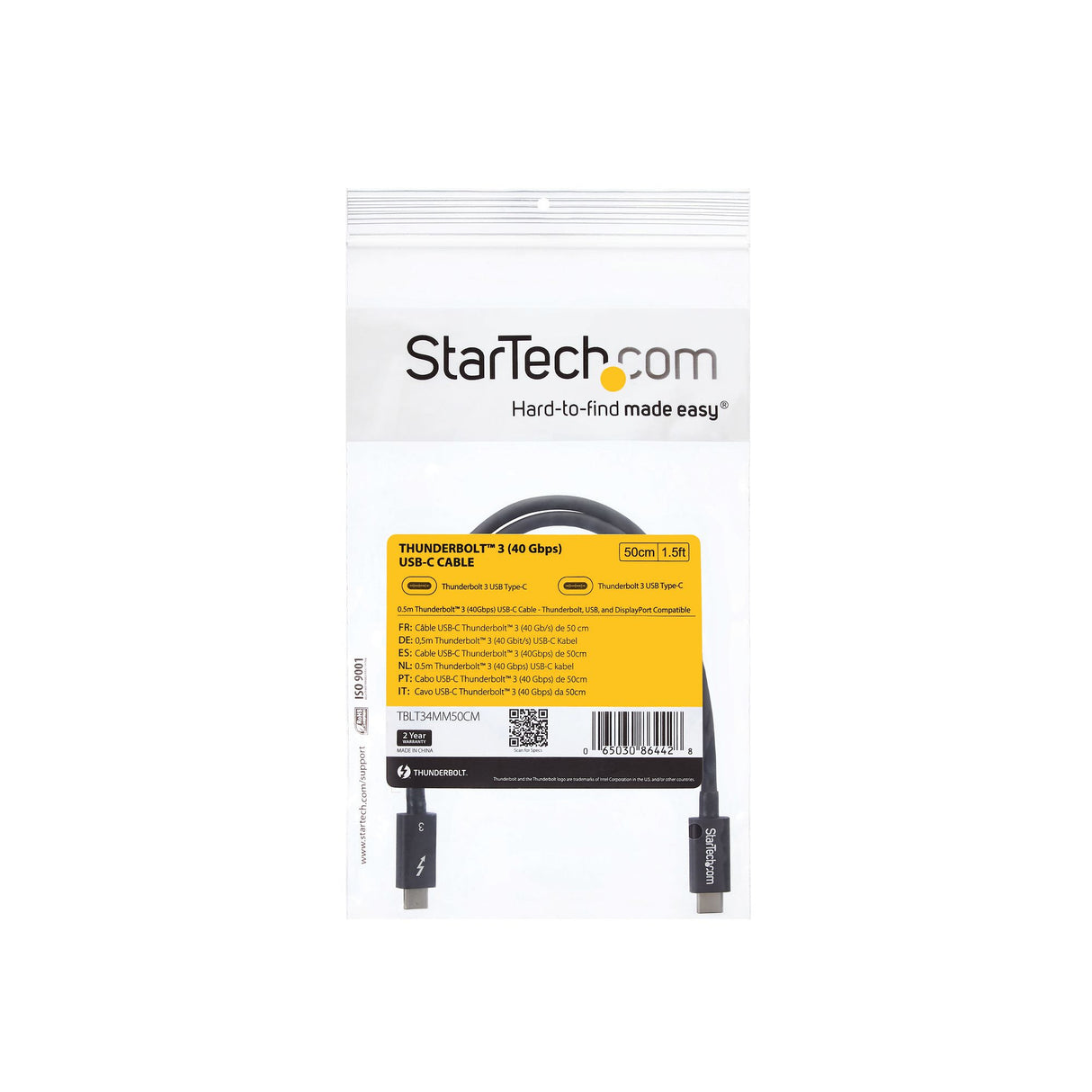 STARTECH 50cm (1.6ft) Passive Thunderbolt 3 Cable | 40Gbps | 100W PD | 4K|5K Video | Thunderbolt Cable | Compatible with USB4|DP Alt Mode | Thunderbolt 4 | USB 3.2|Type-C (TBLT34MM50CM) (TBLT34MM50CM)