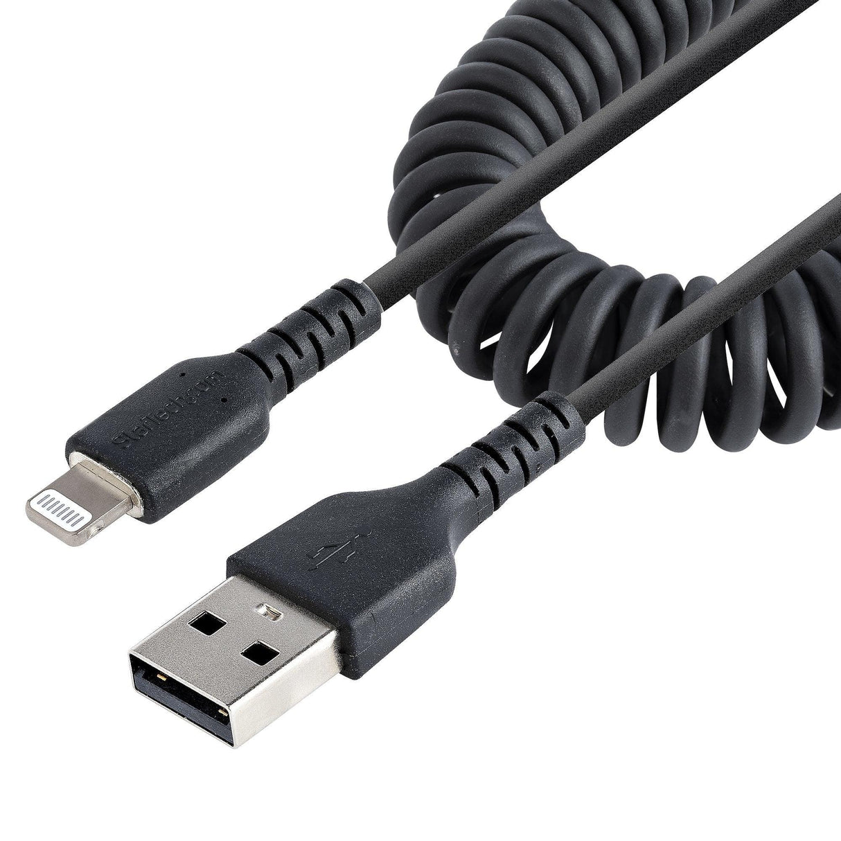 STARTECH 50cm (20in) USB to Lightning Cable | MFi Certified | Coiled iPhone Charger Cable | Black | Durable TPE Jacket Aramid Fiber | Heavy Duty Coil Lightning Cable (RUSB2ALT50CMBC) (RUSB2ALT50CMBC)