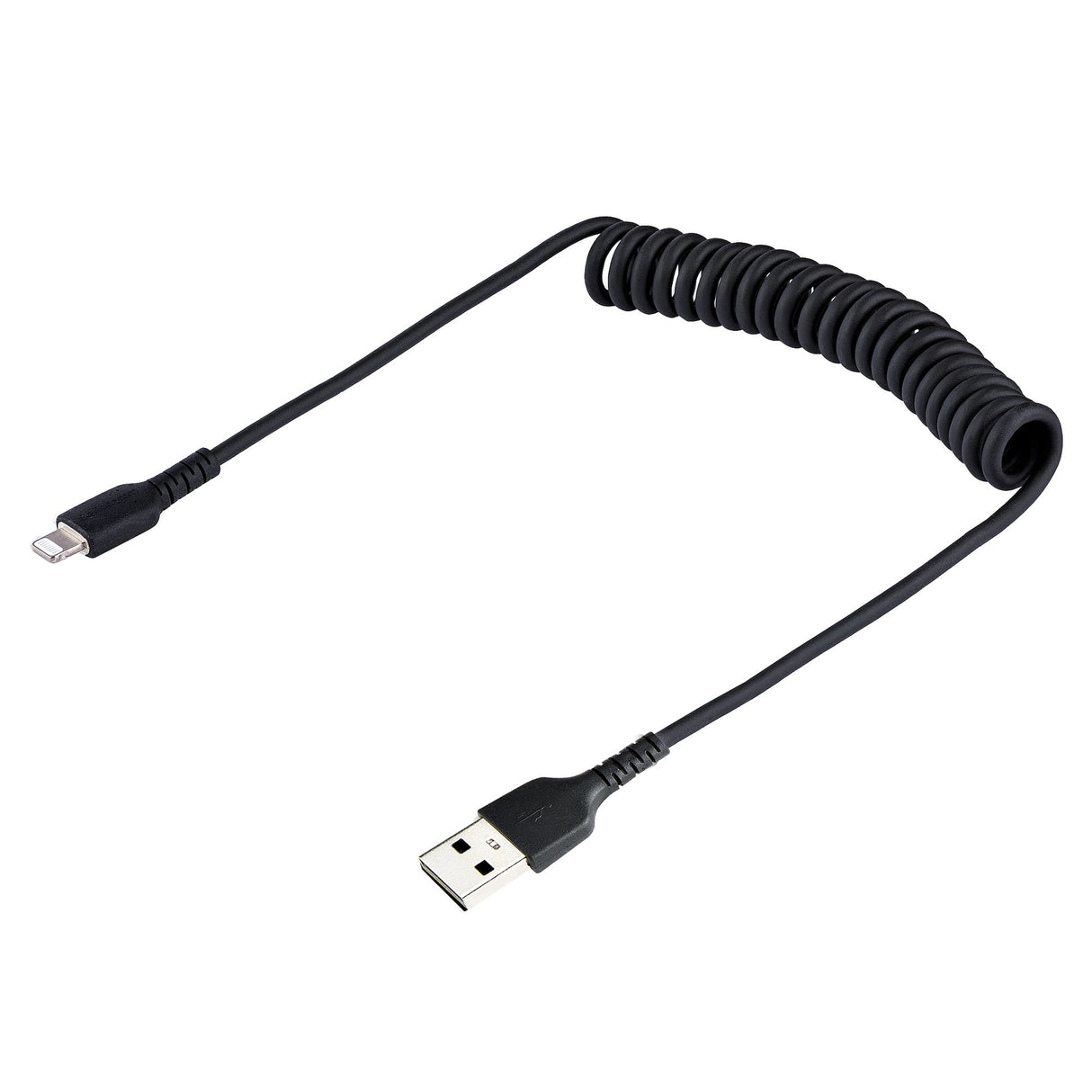 STARTECH 50cm (20in) USB to Lightning Cable | MFi Certified | Coiled iPhone Charger Cable | Black | Durable TPE Jacket Aramid Fiber | Heavy Duty Coil Lightning Cable (RUSB2ALT50CMBC) (RUSB2ALT50CMBC)
