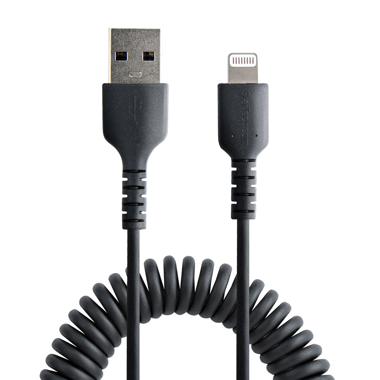 STARTECH 50cm (20in) USB to Lightning Cable | MFi Certified | Coiled iPhone Charger Cable | Black | Durable TPE Jacket Aramid Fiber | Heavy Duty Coil Lightning Cable (RUSB2ALT50CMBC) (RUSB2ALT50CMBC)