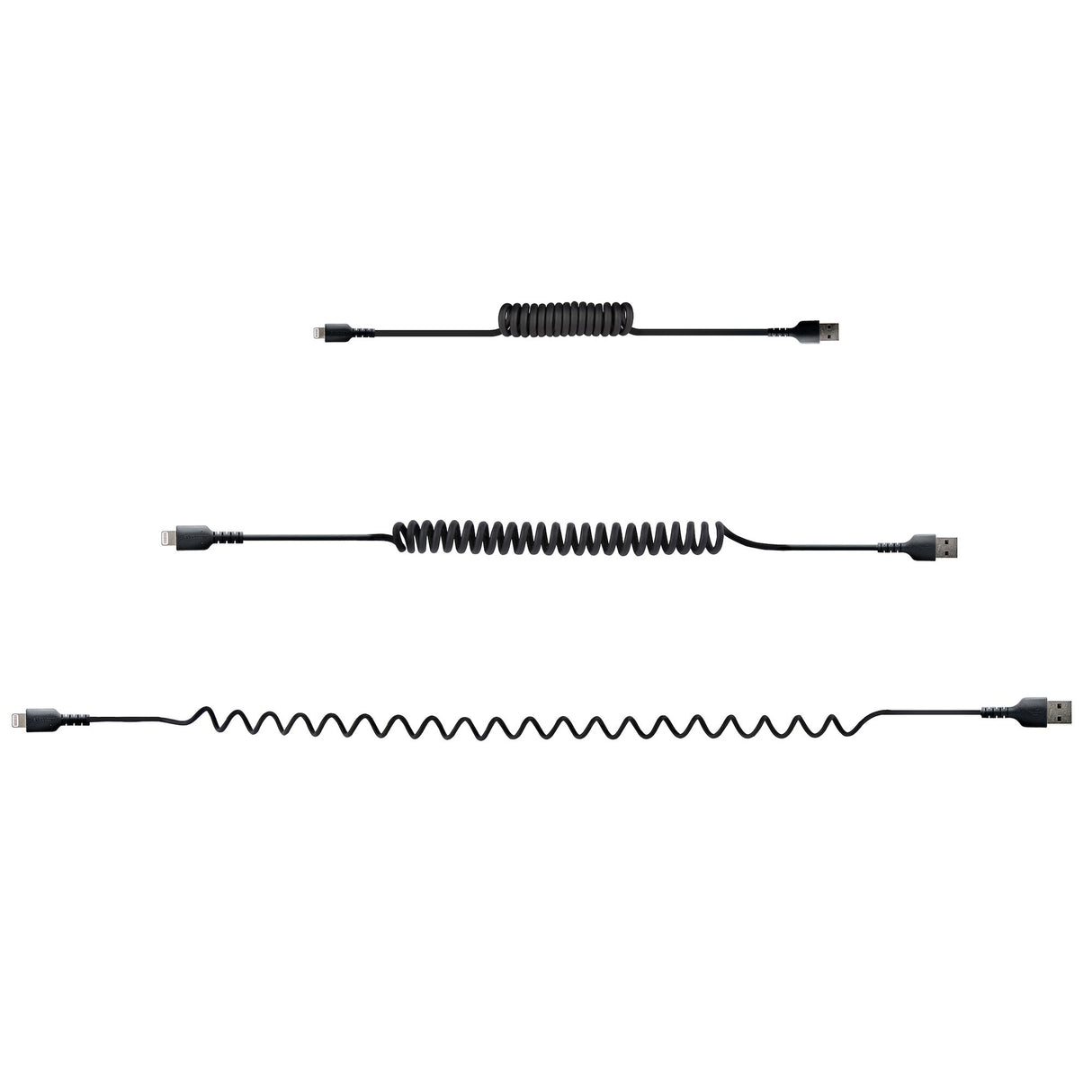 STARTECH 50cm (20in) USB to Lightning Cable | MFi Certified | Coiled iPhone Charger Cable | Black | Durable TPE Jacket Aramid Fiber | Heavy Duty Coil Lightning Cable (RUSB2ALT50CMBC) (RUSB2ALT50CMBC)