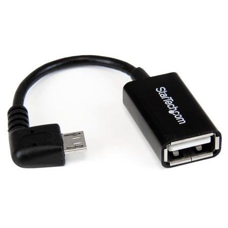 STARTECH 5in Right Angle Micro USB to USB OTG Host Adapter M|F - Angled Micro USB Male to USB A Female On-The-Go Host Cable Adapter (UUSBOTGRA)