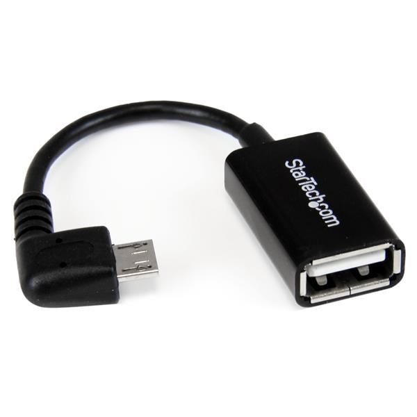 STARTECH 5in Right Angle Micro USB to USB OTG Host Adapter M|F - Angled Micro USB Male to USB A Female On-The-Go Host Cable Adapter (UUSBOTGRA)