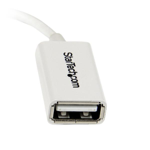 STARTECH 5in White Micro USB to USB OTG Host Adapter M|F - Micro USB Male to USB A Female On-The-Go Host Cable Adapter - White (UUSBOTGW)