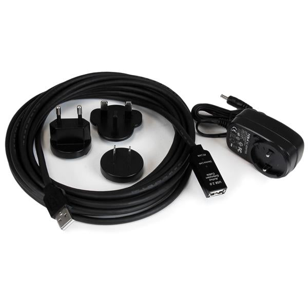 STARTECH 5m USB 2.0 Active Extension Cable M|F - 5 meter USB A Male to USB A Female USB 2.0 Repeater | Extender Cable - Black - 15ft (USB2AAEXT5M)
