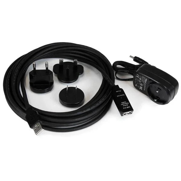 STARTECH 5m USB 2.0 Active Extension Cable M|F - 5 meter USB A Male to USB A Female USB 2.0 Repeater | Extender Cable - Black - 15ft (USB2AAEXT5M)