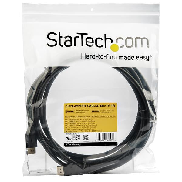 STARTECH 5m VESA Certified DisplayPort 1.4 Cable - 8K 60Hz HBR3 HDR - 16ft Super UHD DisplayPort to DisplayPort Monitor Cord - Ultra HD 4K 120Hz DP 1.4 Slim Video Cable M|M DP Connector (DP14MM5M) (DP14MM5M)