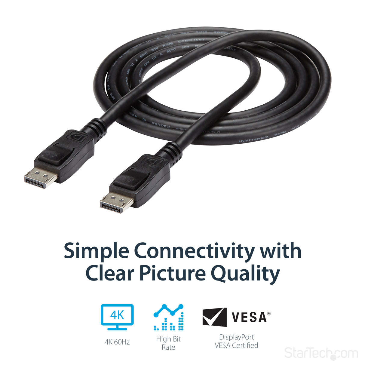 STARTECH 6ft (2m) DisplayPort 1.2 Cable - 4K x 2K Ultra HD - DP to DP Cable for Monitor - DP Video|Display Cord - Latching DP Connectors (DISPLPORT6L) (DISPLPORT6L)