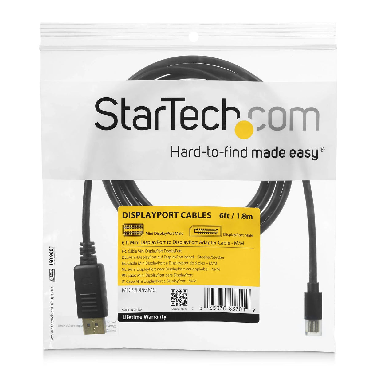 STARTECH 6ft (2m) Mini DisplayPort to DisplayPort 1.2 Cable - 4K x 2K UHD Mini DisplayPort to DisplayPort Adapter Cable - Mini DP to DP Cable for Monitor - mDP to DP Converter Cord (MDP2DPMM6) (MDP2DPMM6)
