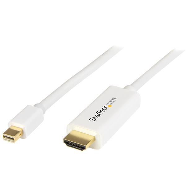 STARTECH 6ft (2m) Mini DisplayPort to HDMI Cable - 4K 30Hz Video - mDP to HDMI Adapter Cable - Mini DP or Thunderbolt 1|2 Mac|PC to HDMI Monitor - mDP to HDMI Converter Cord - White (MDP2HDMM2MW) (MDP2HDMM2MW)