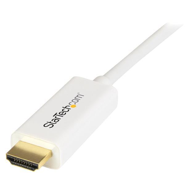 STARTECH 6ft (2m) Mini DisplayPort to HDMI Cable - 4K 30Hz Video - mDP to HDMI Adapter Cable - Mini DP or Thunderbolt 1|2 Mac|PC to HDMI Monitor - mDP to HDMI Converter Cord - White (MDP2HDMM2MW) (MDP2HDMM2MW)