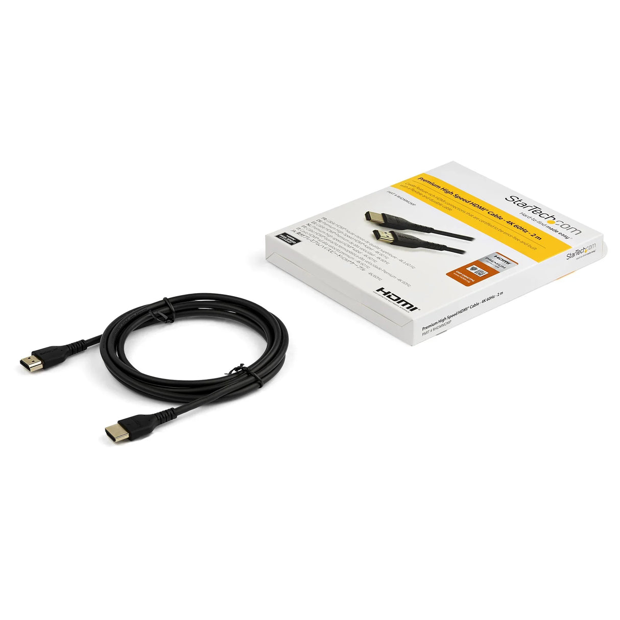 STARTECH 6ft (2m) Premium Certified HDMI 2.0 Cable with Ethernet - Durable High Speed UHD 4K 60Hz HDR - Rugged M|M HDMI Cord with Aramid Fiber - TPE - Ultra HD Monitors | TVs & Displays (RHDMM2MP) (RHDMM2MP)
