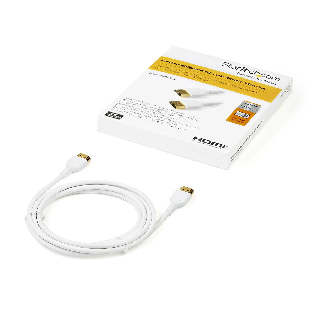STARTECH 6ft (2m) Premium Certified HDMI 2.0 Cable with Ethernet - Durable High Speed UHD 4K 60Hz HDR - Rugged M|M HDMI Cord with Aramid Fiber - TPE - Ultra HD Monitors | TVs & Displays (RHDMM2MPW) (RHDMM2MPW)