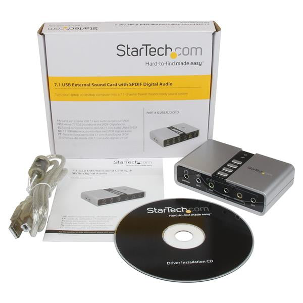 STARTECH 7.1 USB Sound Card - External Sound Card for Laptop with SPDIF Digital Audio - Sound Card for PC - Silver (ICUSBAUDIO7D) (ICUSBAUDIO7D)