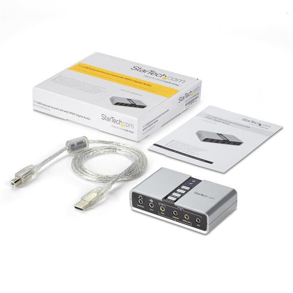 STARTECH 7.1 USB Sound Card - External Sound Card for Laptop with SPDIF Digital Audio - Sound Card for PC - Silver (ICUSBAUDIO7D) (ICUSBAUDIO7D)