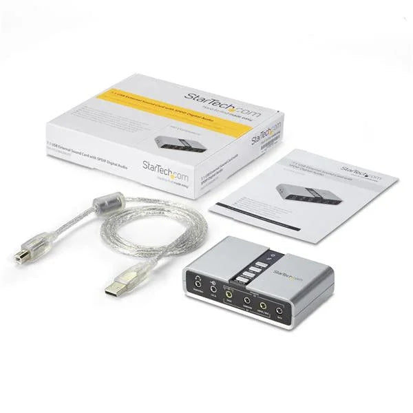 STARTECH 7.1 USB Sound Card - External Sound Card for Laptop with SPDIF Digital Audio - Sound Card for PC - Silver (ICUSBAUDIO7D) (ICUSBAUDIO7D)