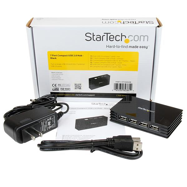 STARTECH 7 Port USB 2.0 Hub | Portable and Compact | Bus Powered USB 2.0 Extender | USB Multiport Expander (ST7202USB) (ST7202USB)