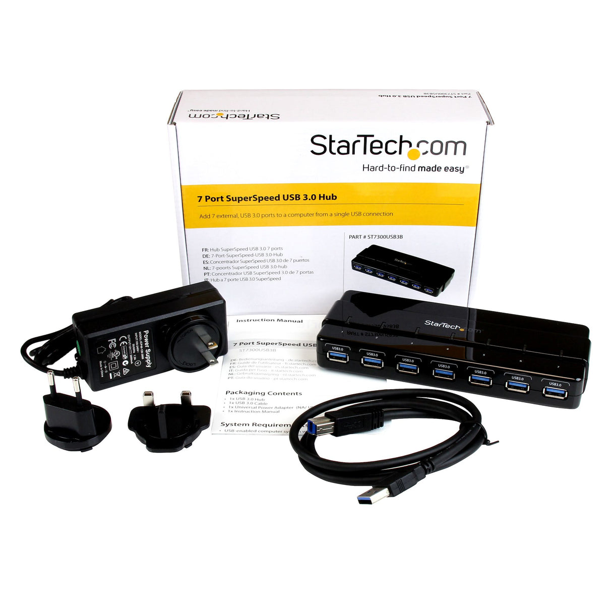 STARTECH 7 Port USB 3.0 Hub | Up To 5 Gbps | 7 x USB | Universal Multi Port USB Extender for Your Desktop | USB Powered (ST7300USB3B) (ST7300USB3B)