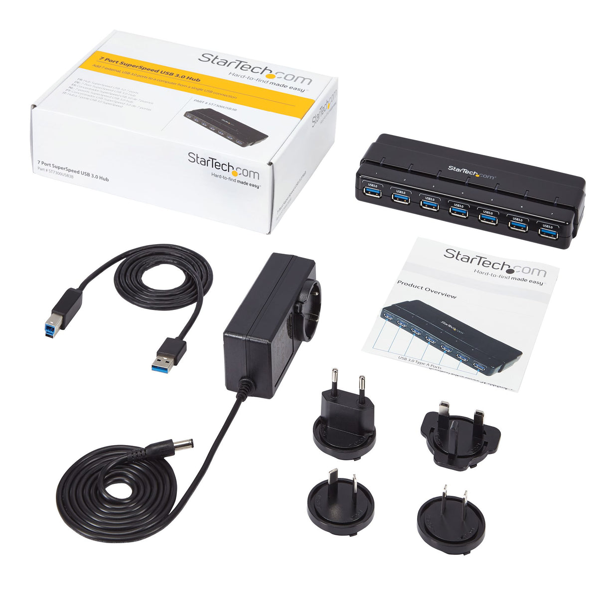 STARTECH 7 Port USB 3.0 Hub | Up To 5 Gbps | 7 x USB | Universal Multi Port USB Extender for Your Desktop | USB Powered (ST7300USB3B) (ST7300USB3B)