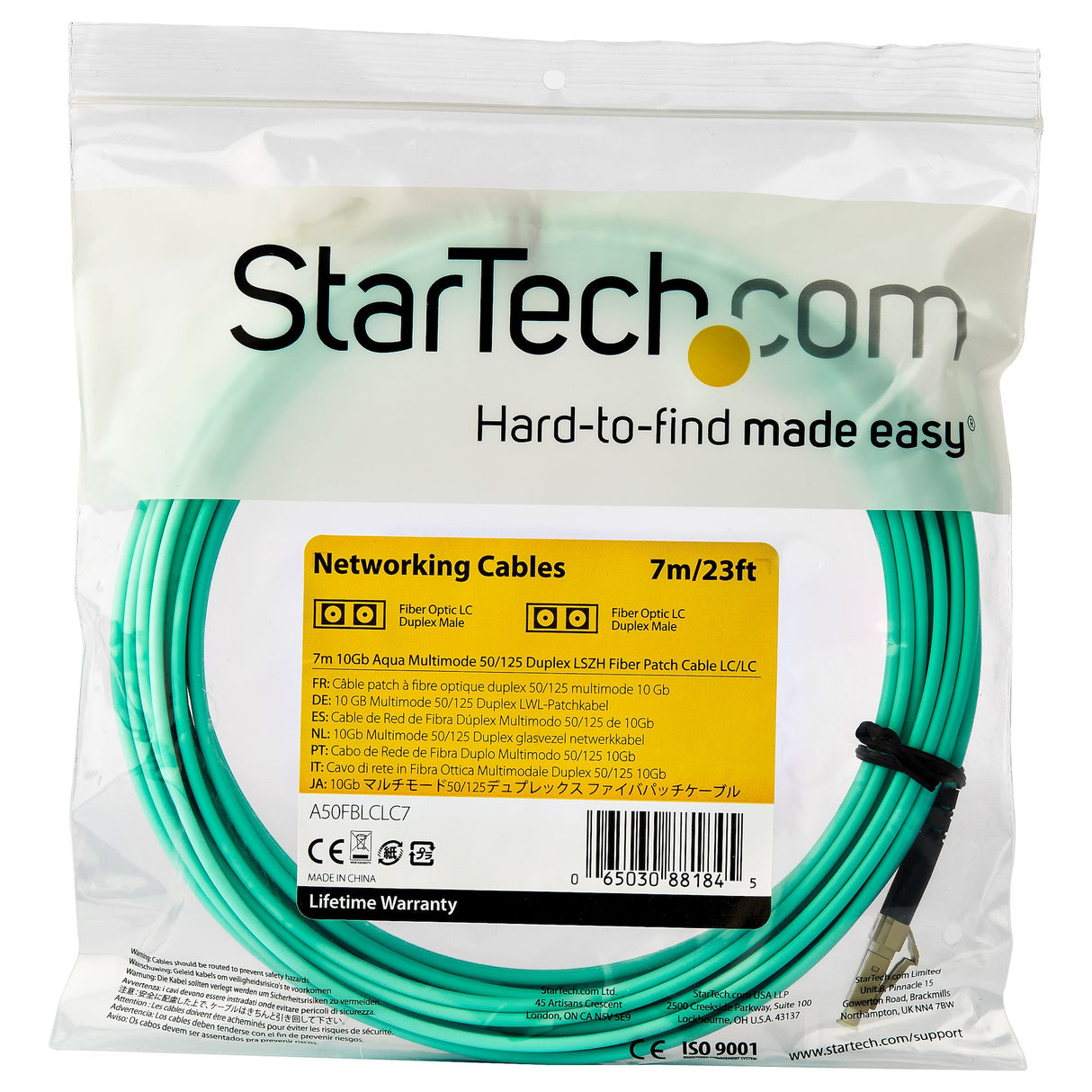 STARTECH 7m (22ft) LC|UPC to LC|UPC OM3 Multimode Fiber Optic Cable | Full Duplex 50|125µm Zipcord Fiber | 100G Networks | LOMMF|VCSEL | Below 0.3dB Insertion Loss | LSZH Fiber Patch Cord (A50FBLCLC7) (A50FBLCLC7)