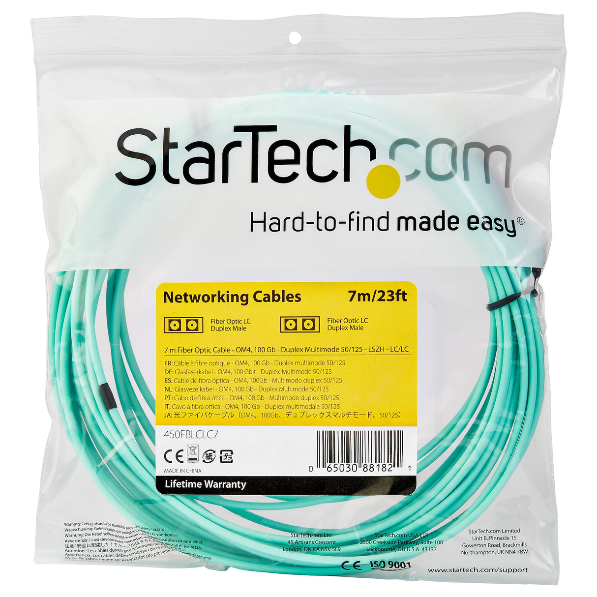 STARTECH 7m (22ft) LC|UPC to LC|UPC OM4 Multimode Fiber Optic Cable | 50|125µm LOMMF|VCSEL Zipcord Fiber | 100G Networks | Low Insertion Loss | LSZH Fiber Patch Cord (450FBLCLC7) (450FBLCLC7)