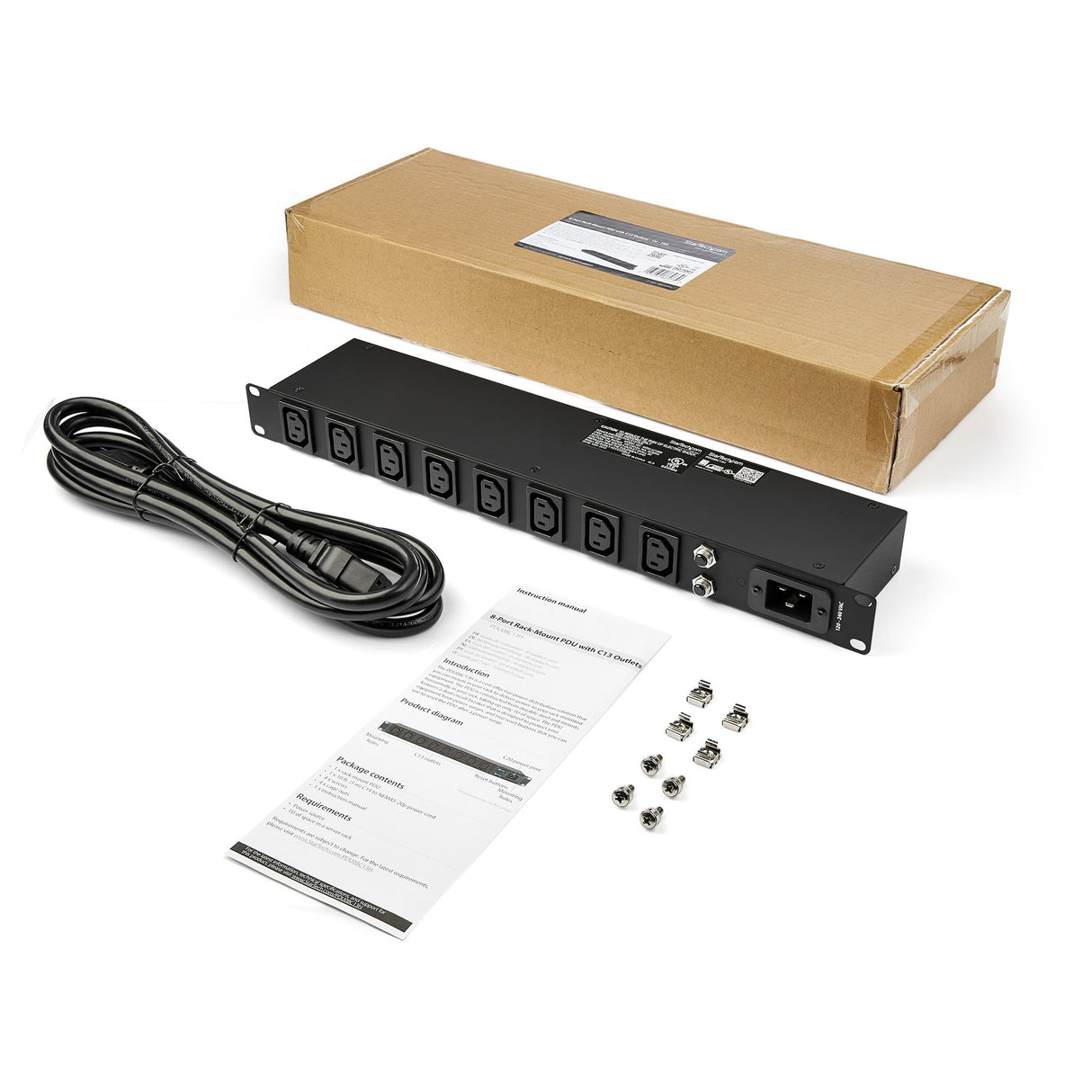 STARTECH 8-Port Rack-Mount PDU with C13 Outlets - 16 A - 10 ft. Power Cord (AS3112) - 1U (PDU08C13AU)