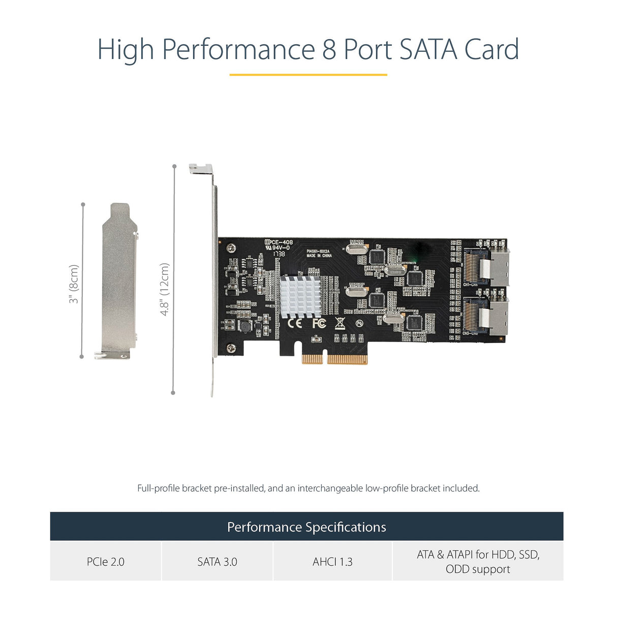STARTECH 8 Port SATA PCIe Card - PCI Express 6Gbps SATA Expansion Adapter Card with 4 Host Controllers - SATA PCIe Controller Card - PCI-e x4 Gen 2 to SATA III - SATA HDD|SSD (8P6G-PCIE-SATA-CARD) (8P6G-PCIE-SATA-CARD)