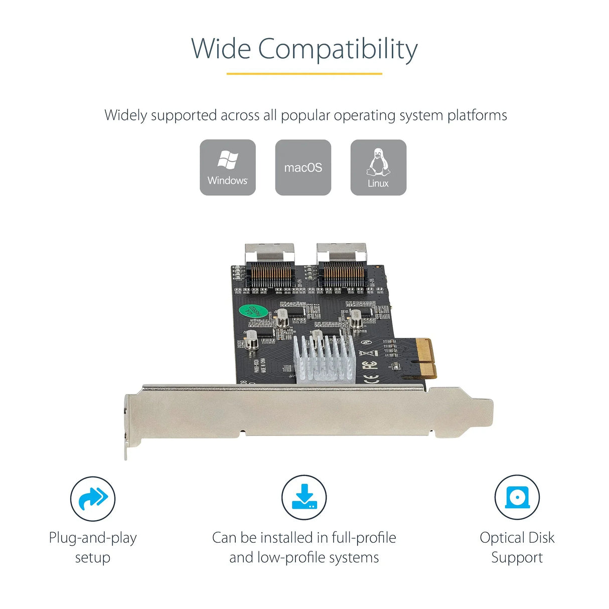 STARTECH 8 Port SATA PCIe Card - PCI Express 6Gbps SATA Expansion Adapter Card with 4 Host Controllers - SATA PCIe Controller Card - PCI-e x4 Gen 2 to SATA III - SATA HDD|SSD (8P6G-PCIE-SATA-CARD) (8P6G-PCIE-SATA-CARD)