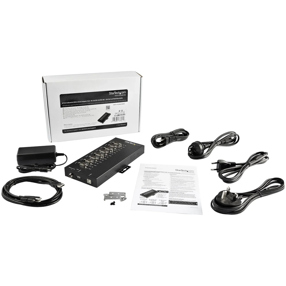 STARTECH 8 Port Serial Hub USB to RS232|RS485|RS422 Adapter - Industrial USB 2.0 to DB9 Serial Converter Hub - IP30 Rated - Din Rail Mountable Metal Serial Hub - 15kV ESD Protection (ICUSB234858I) (ICUSB234858I)