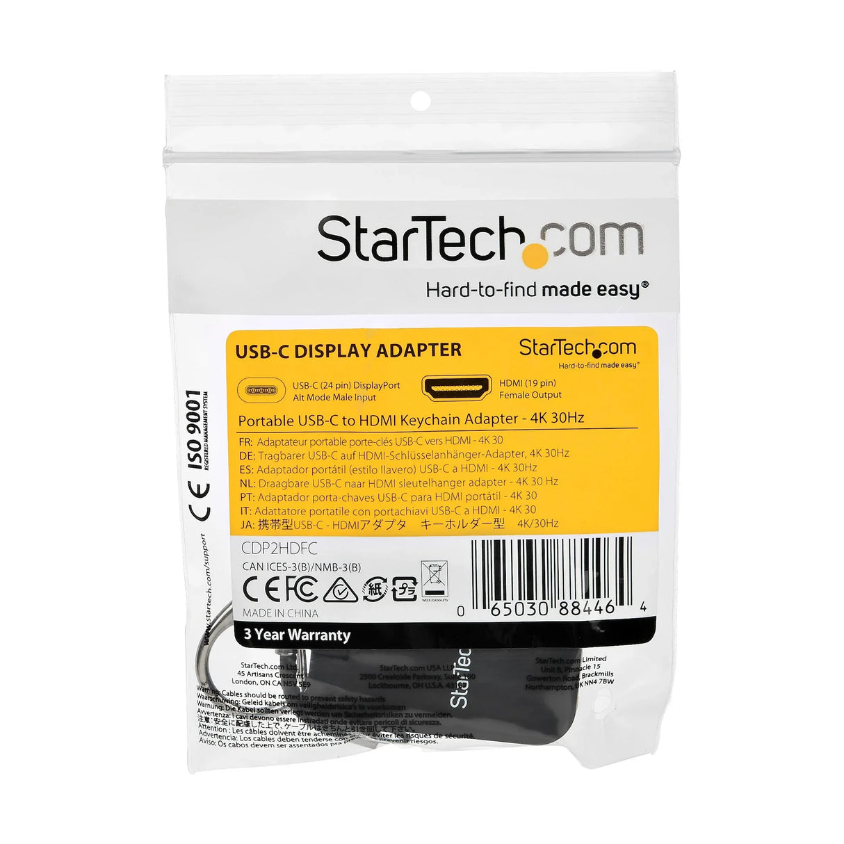 STARTECH Compact USB C to HDMI Adapter - 4K 30Hz USB Type-C to HDMI Video Display Converter with Keychain Ring - USB-C DP Alt Mode to HDMI Monitor Dongle - Thunderbolt 3 Compatible (CDP2HDFC) (CDP2HDFC)